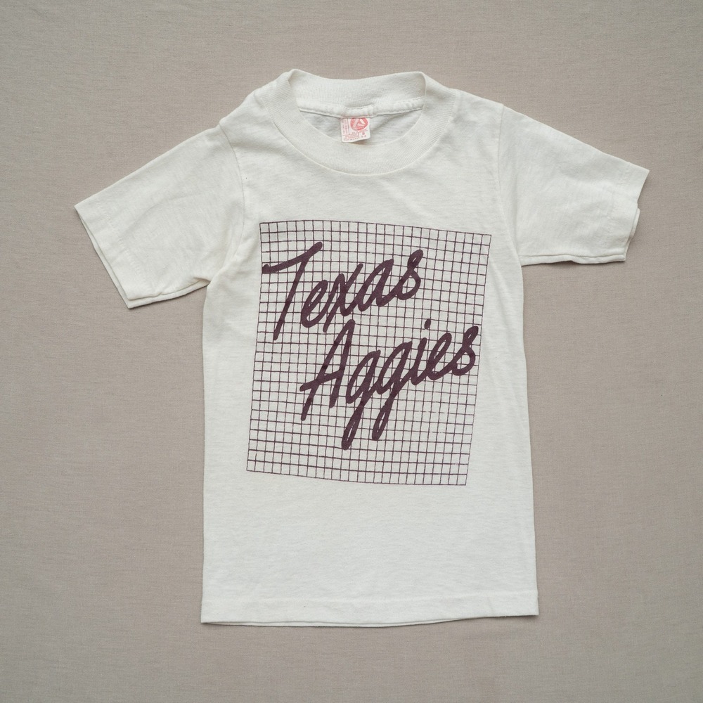 Vintage 80s Texas Aggies Artex T Shirt Youth Small 6-8 White‎ Single Stitch